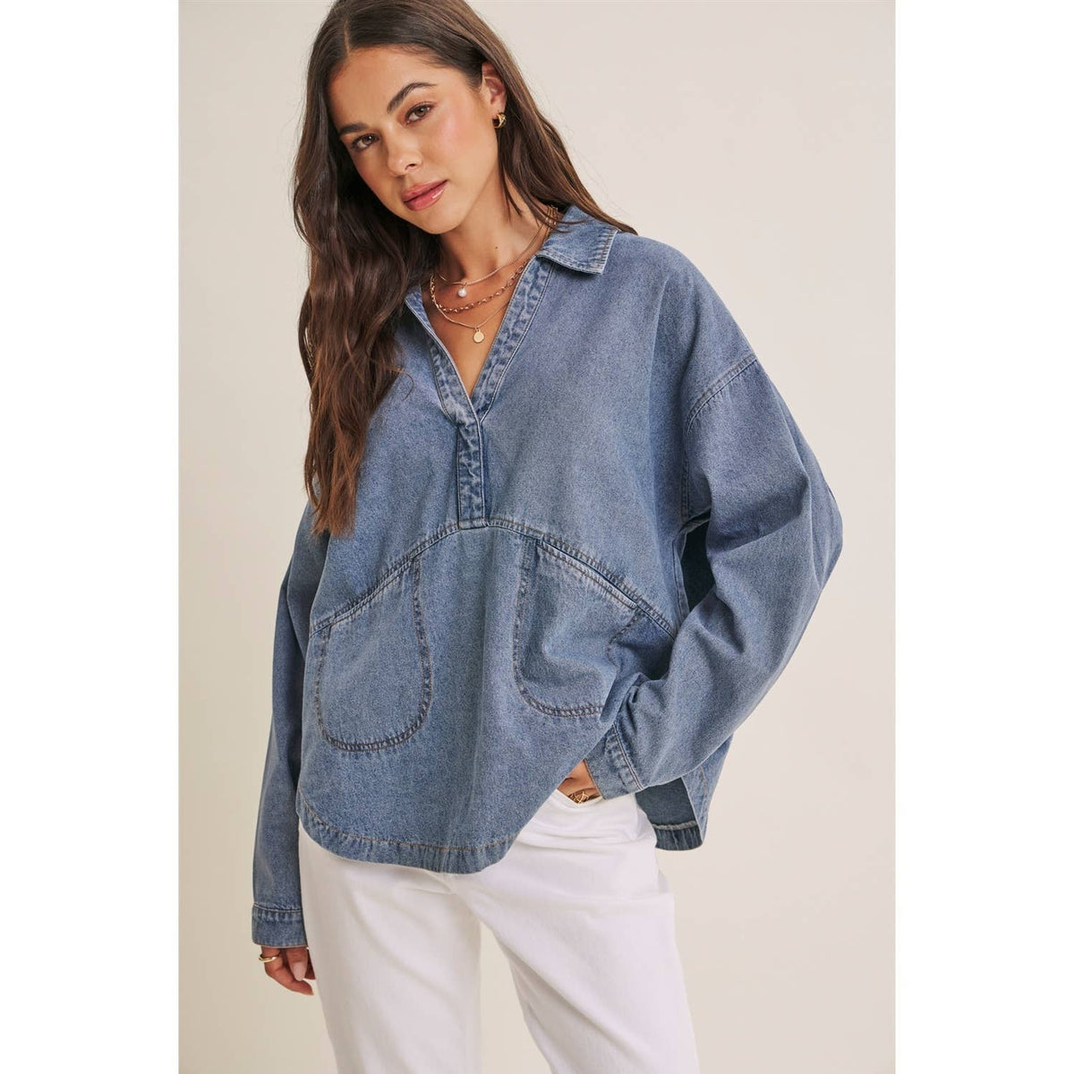 MINERAL-WASHED DENIM OVERSIZED TOP