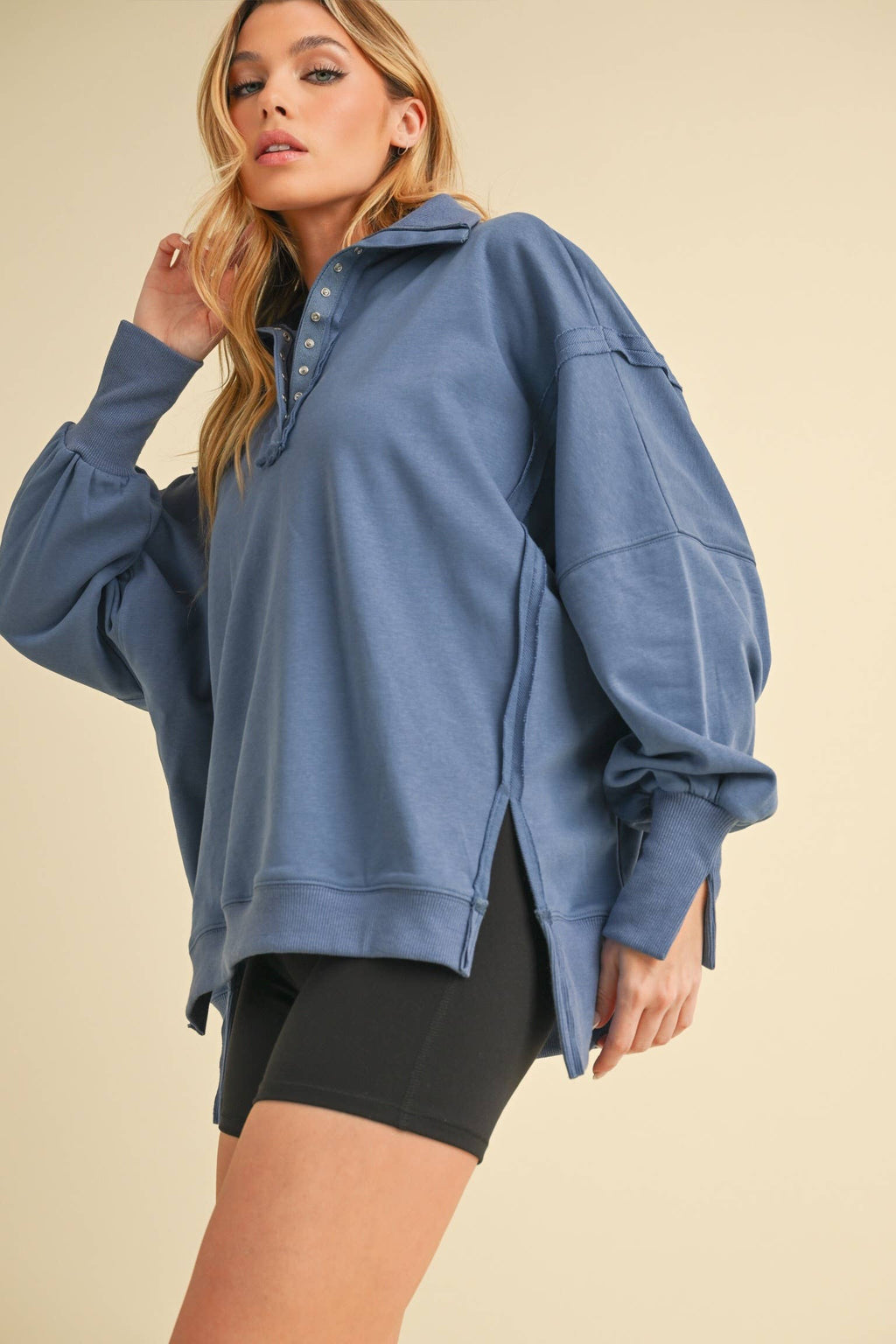 Tamika Henley Sweatshirt - Red