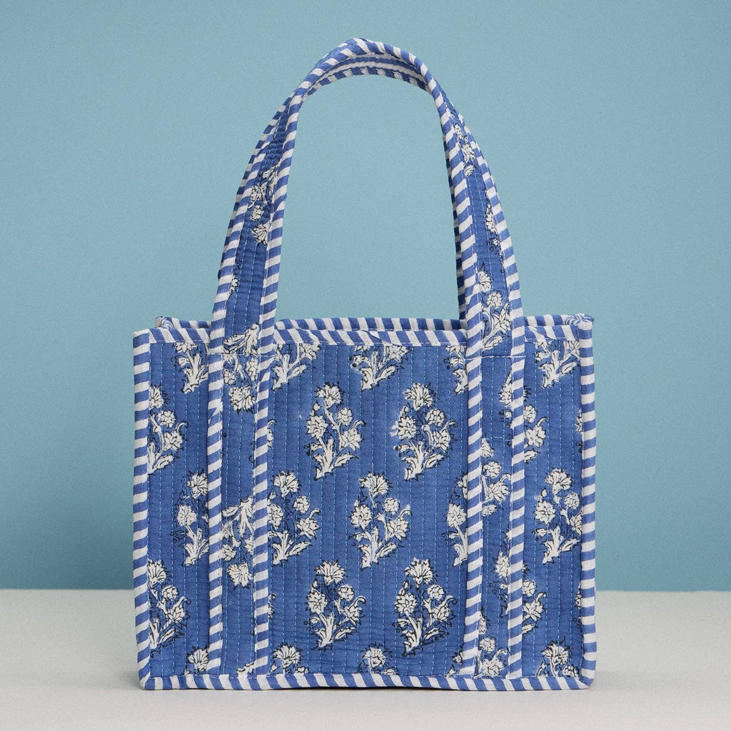 Blue Quilted Floral Tote