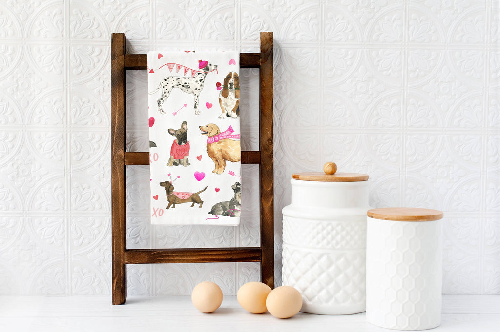 Cozy Valentine Dogs Kitchen Towel - Valentine's Tea Towel