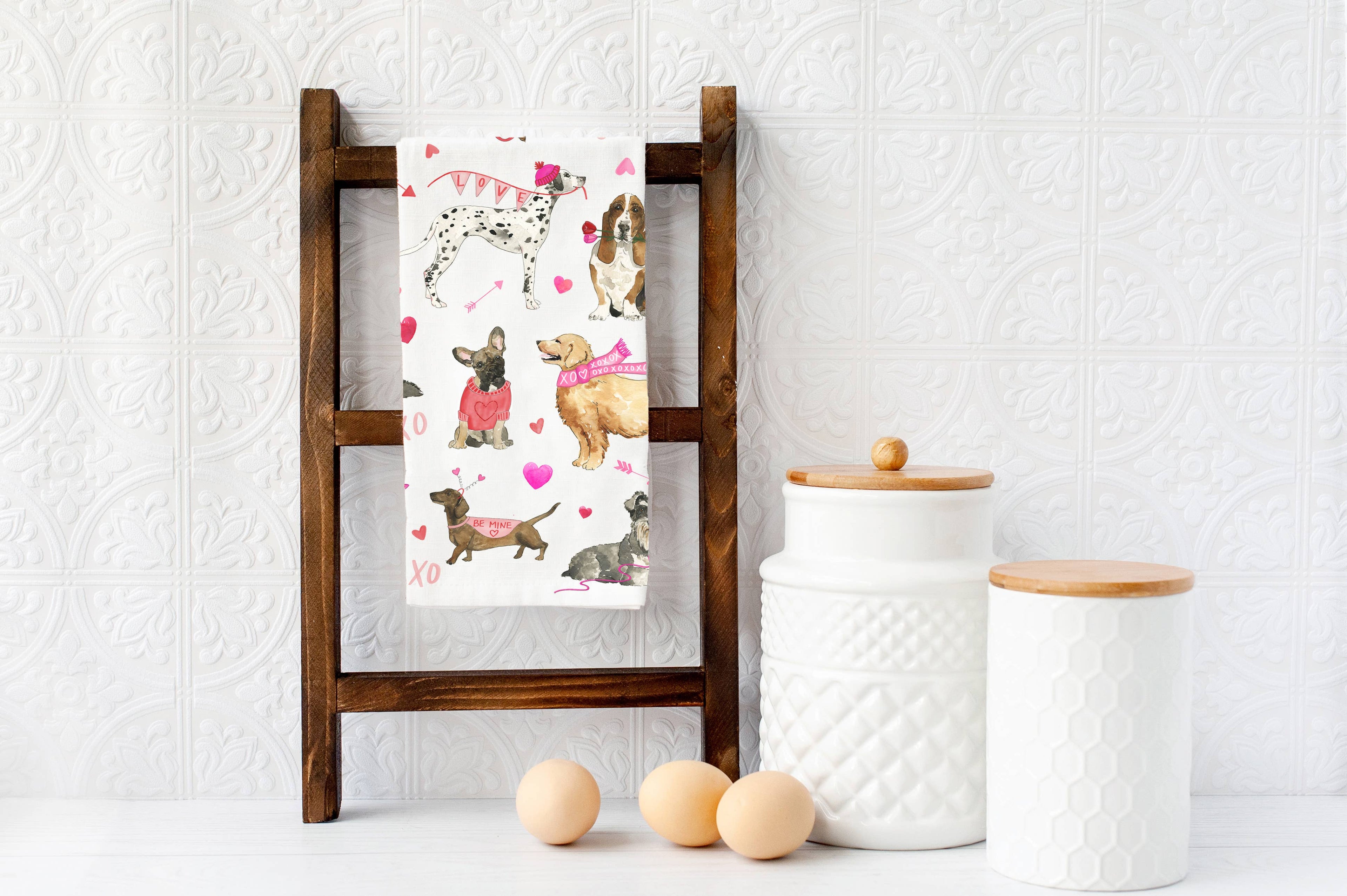 Cozy Valentine Dogs Kitchen Towel - Valentine's Tea Towel