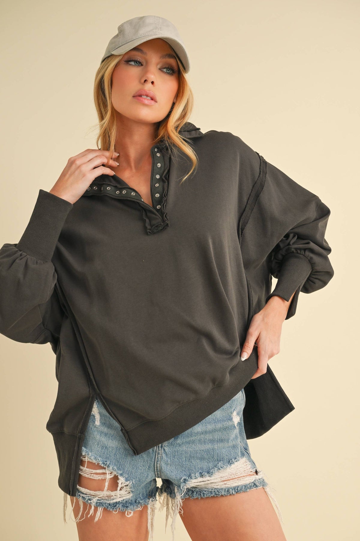 Tamika Henley Sweatshirt - Red