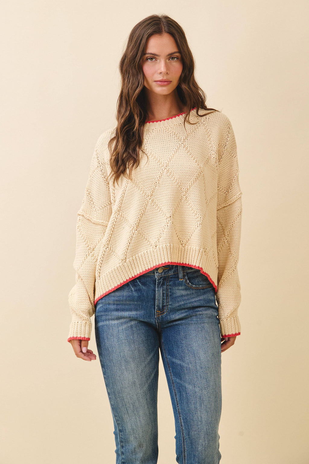 Diamond Knit Pullover Sweater