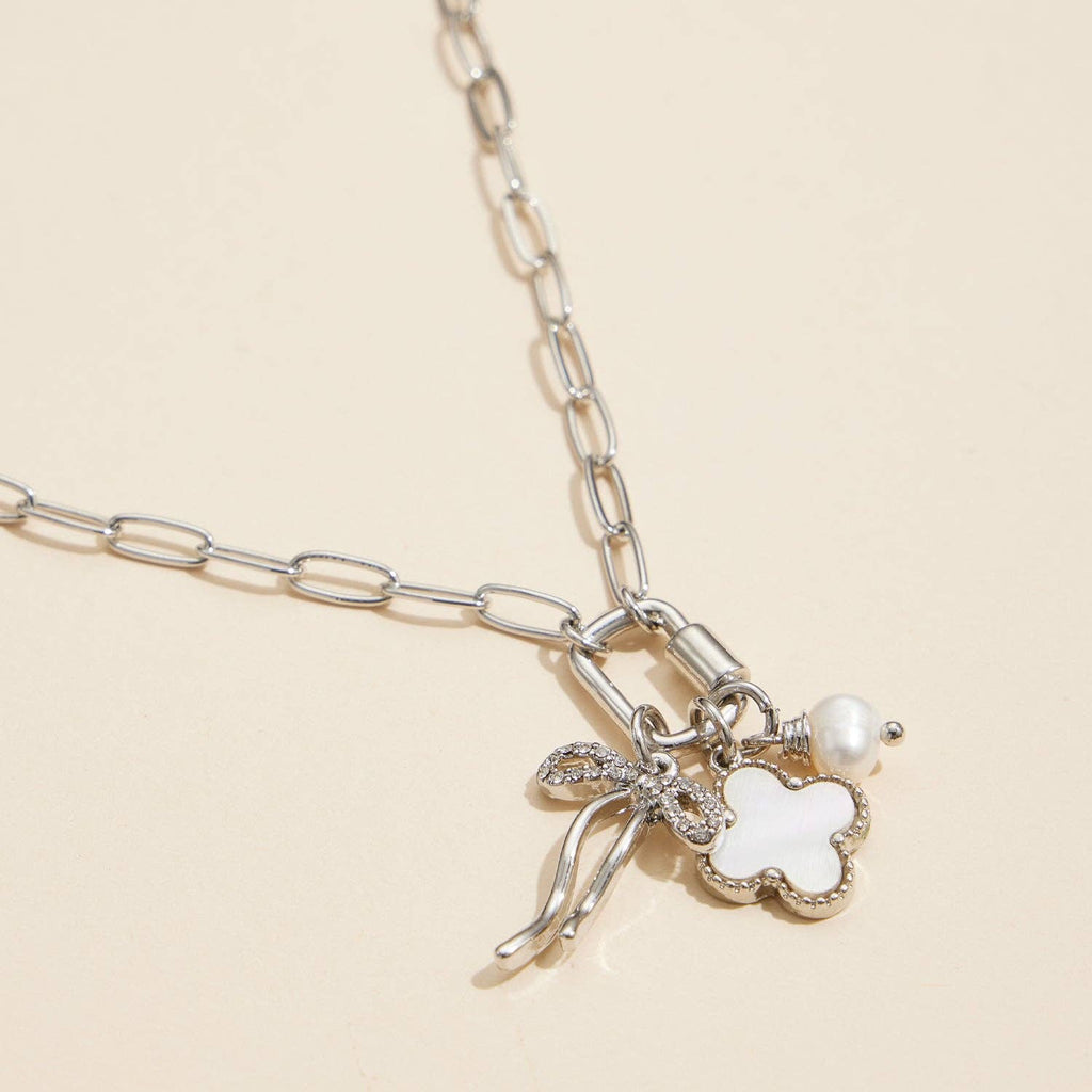 Gold Dipped Necklace with Clover&Pearl