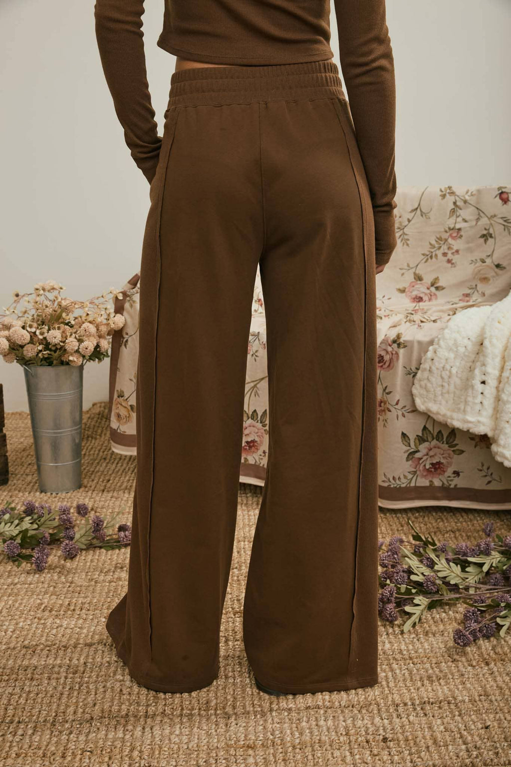 BROWN WIDE LEG LOUNGE PANTS