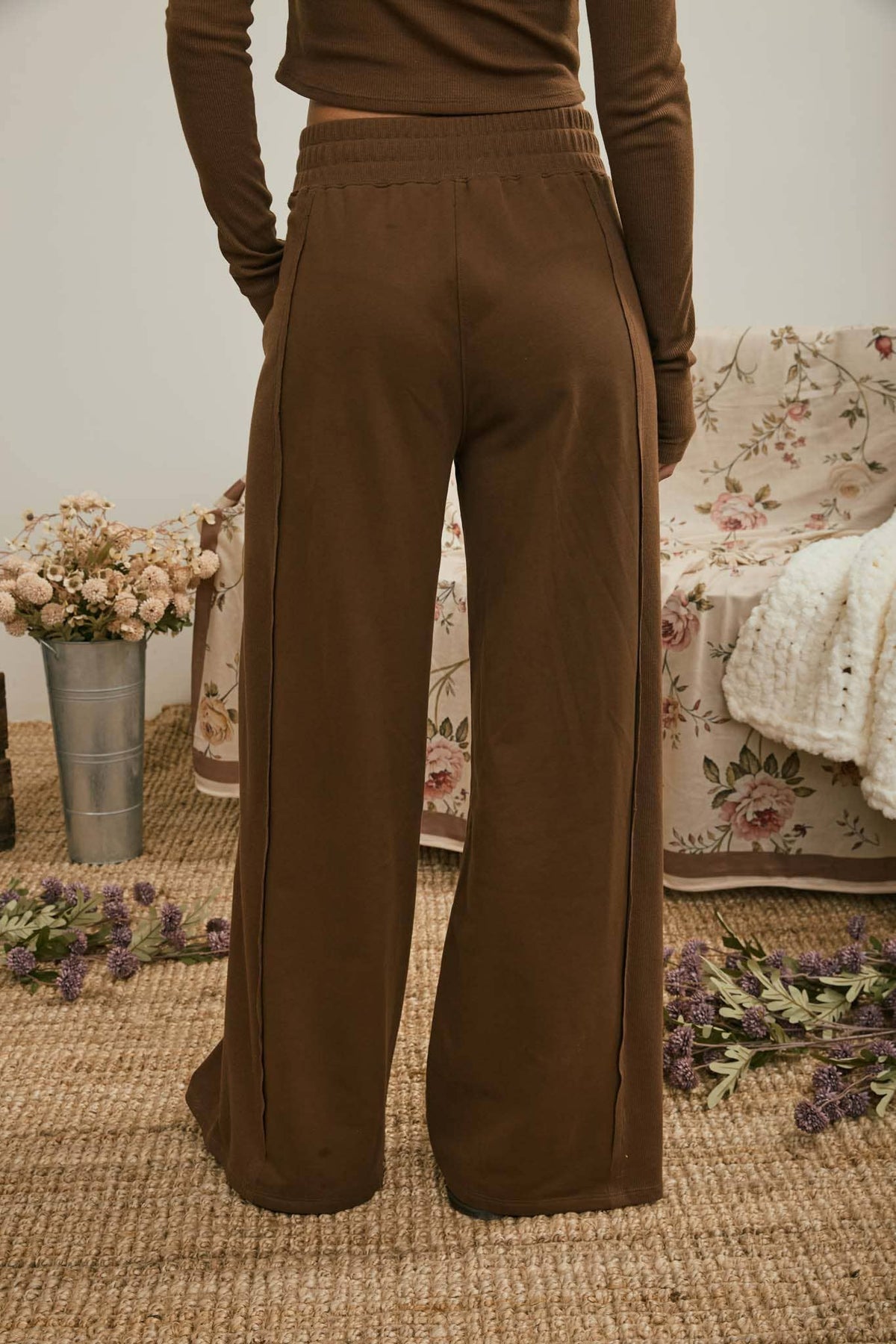 BROWN WIDE LEG LOUNGE PANTS