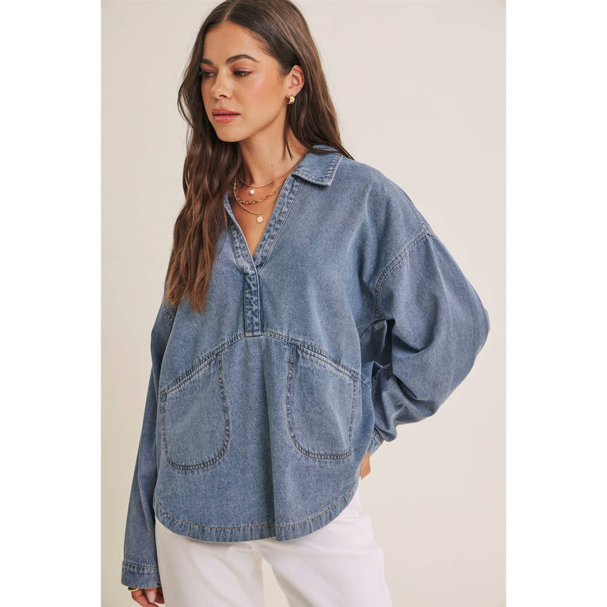 MINERAL-WASHED DENIM OVERSIZED TOP