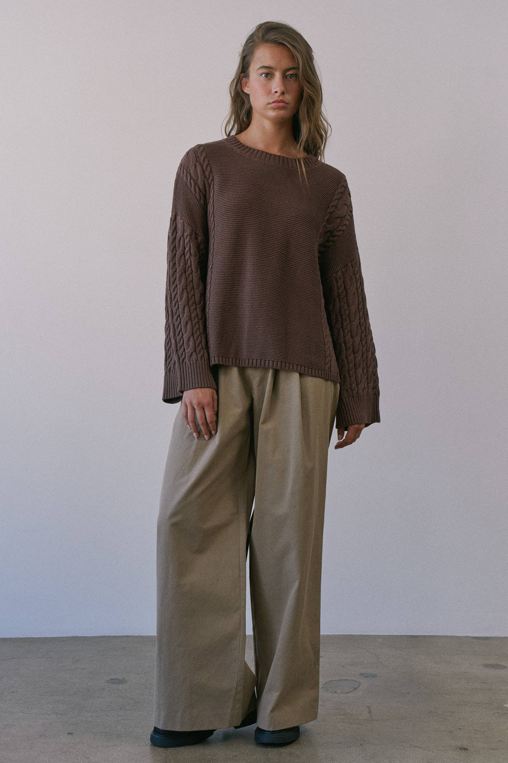 Relaxed Cable Sweater - Chocolate