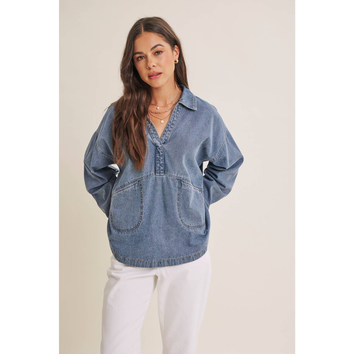 MINERAL-WASHED DENIM OVERSIZED TOP