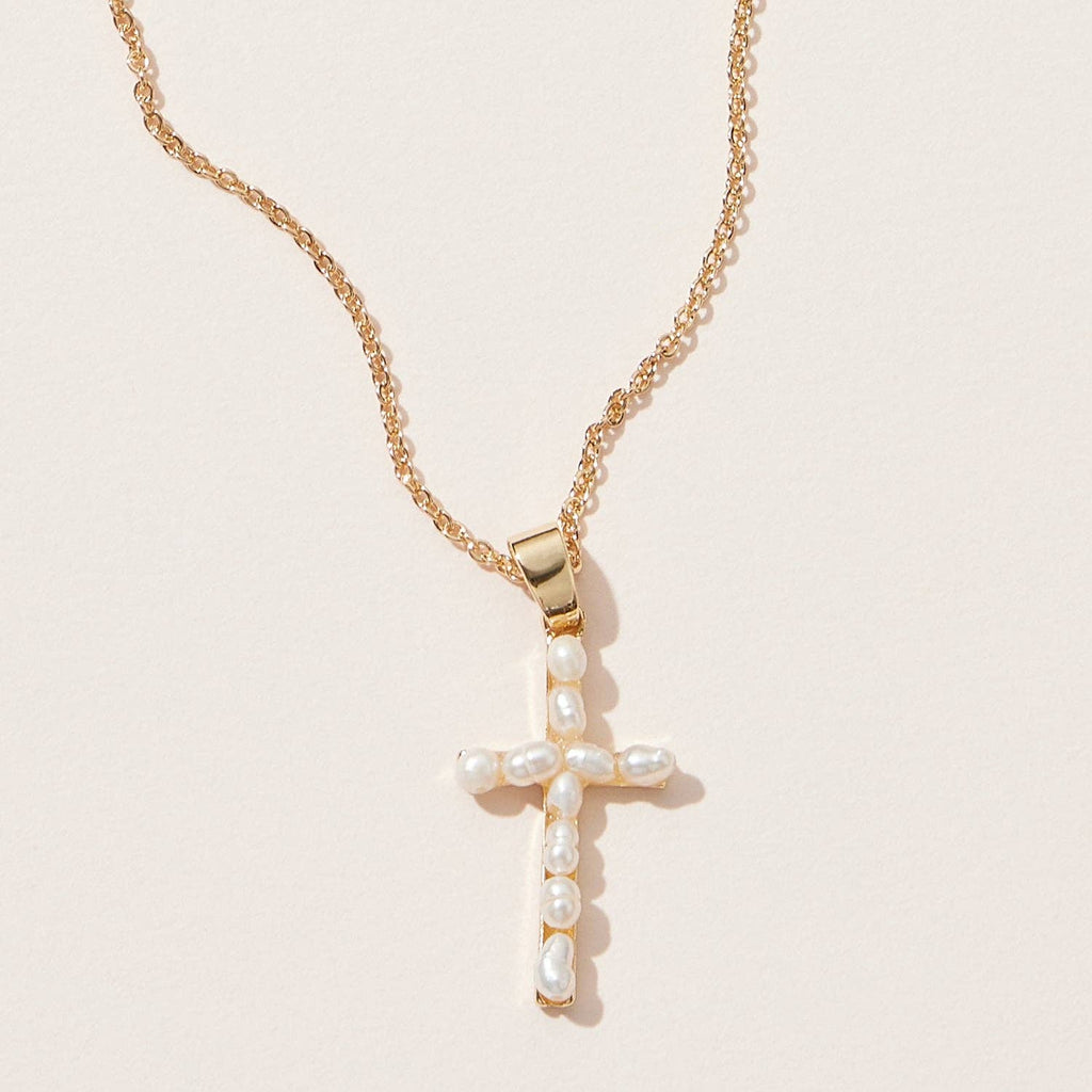 Pearl Cross Pendant - Gold