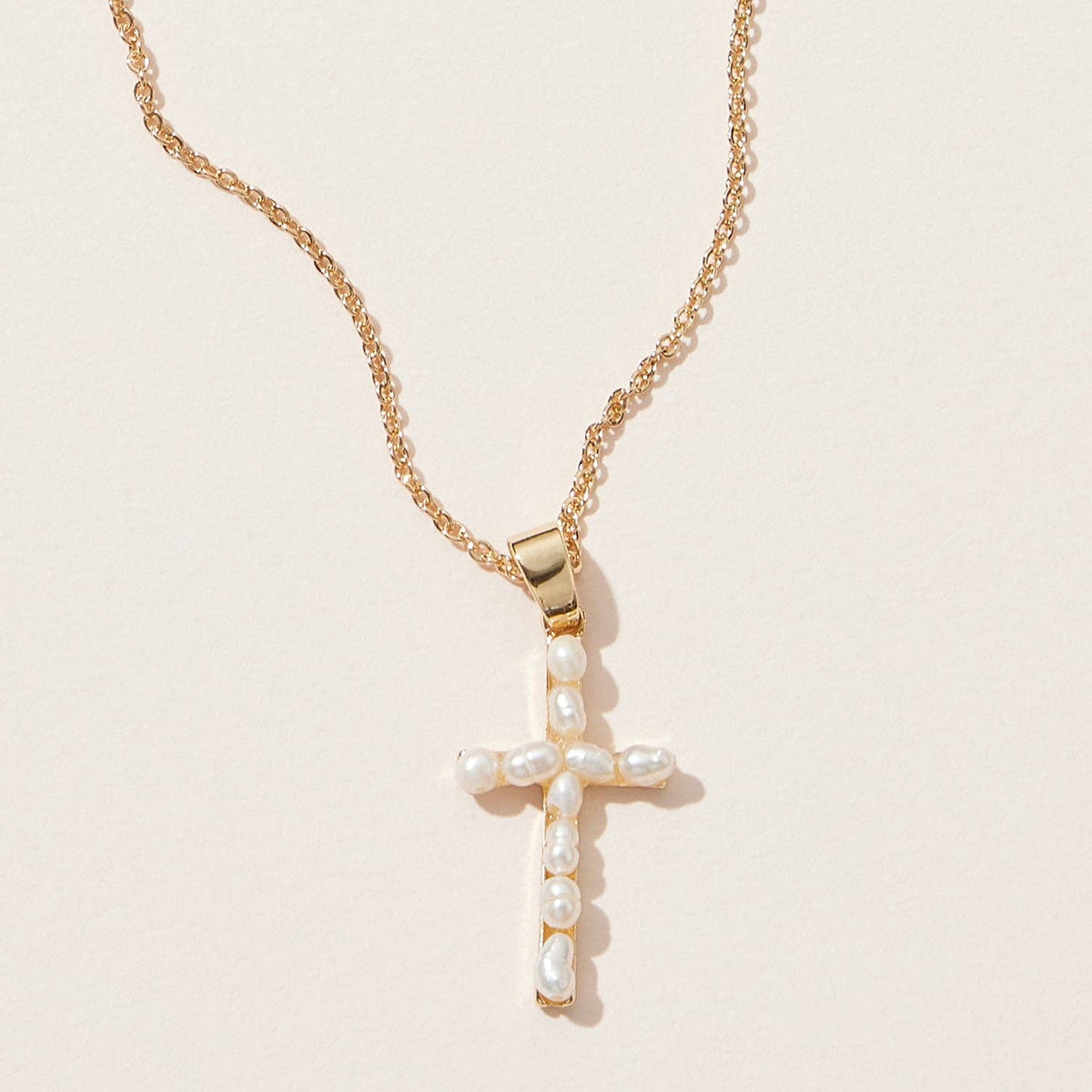 Pearl Cross Pendant - Gold