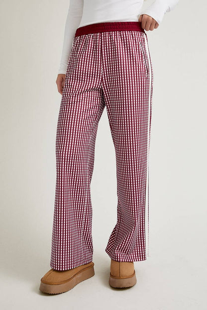 Mid Rise Plaid Track Pants