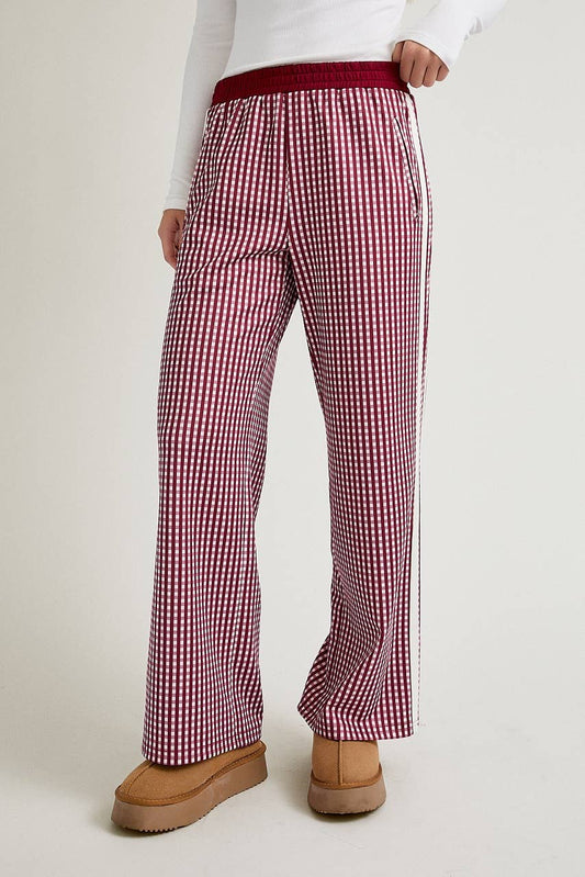 Mid Rise Plaid Track Pants