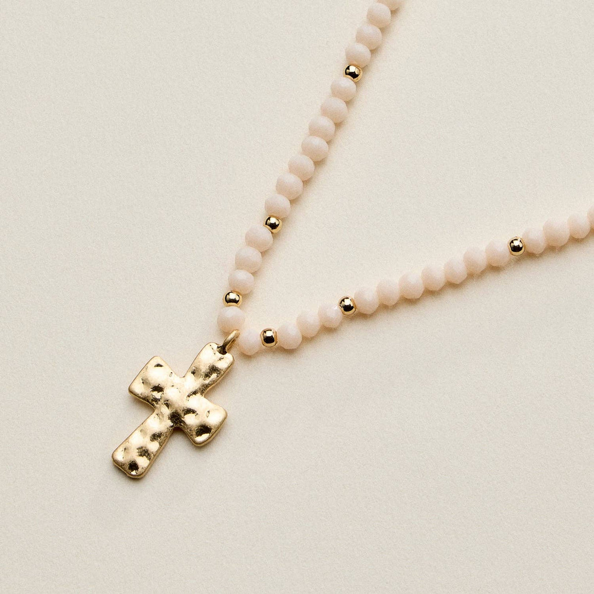Bead Cross Necklace - Blue