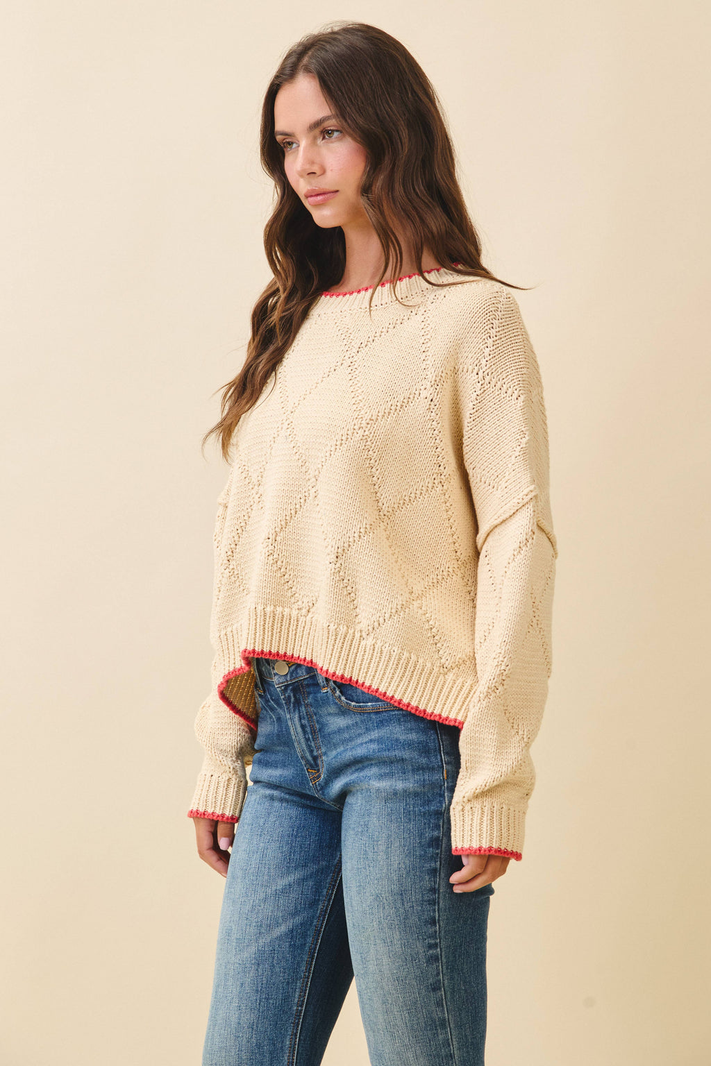 Diamond Knit Pullover Sweater