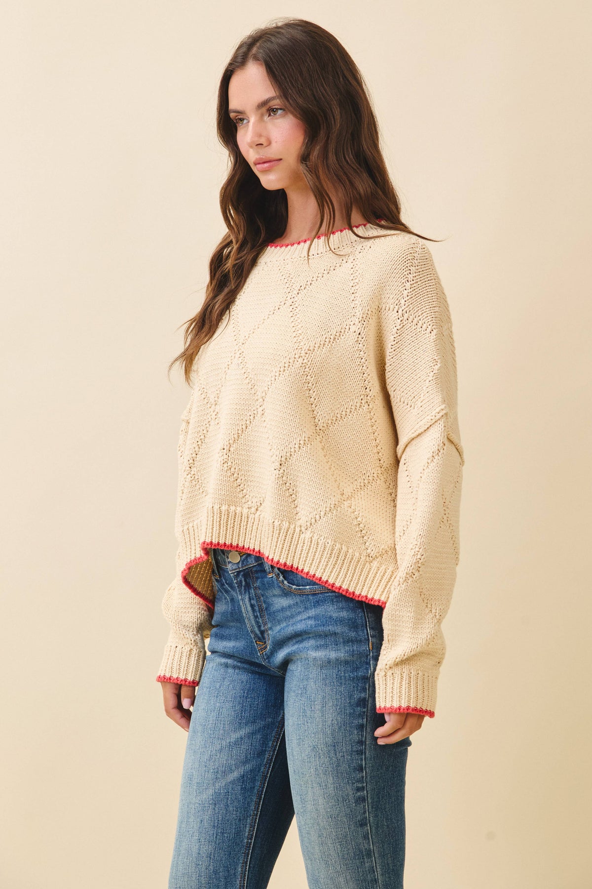 Diamond Knit Pullover Sweater