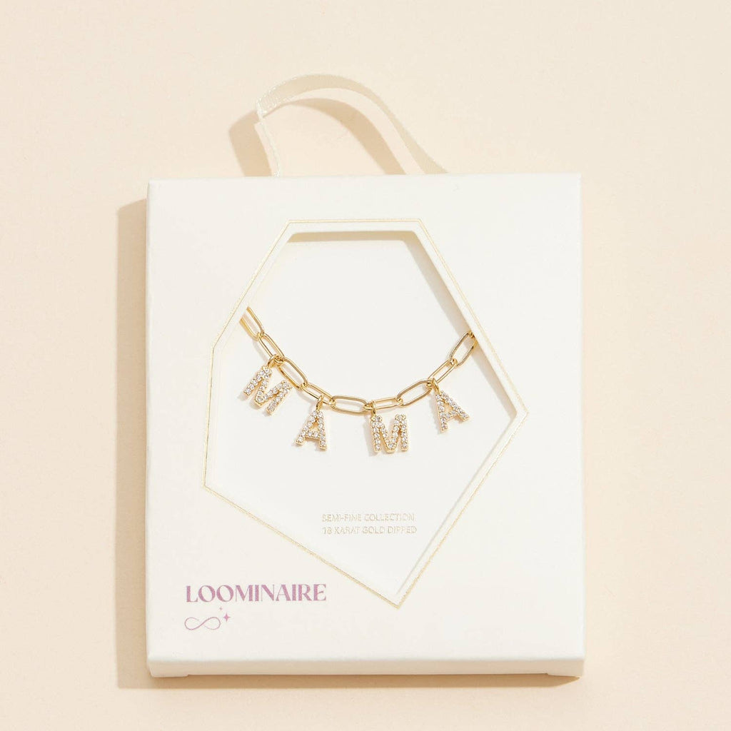 "MAMA"  Cubic Zirconia 18K Gold Necklace
