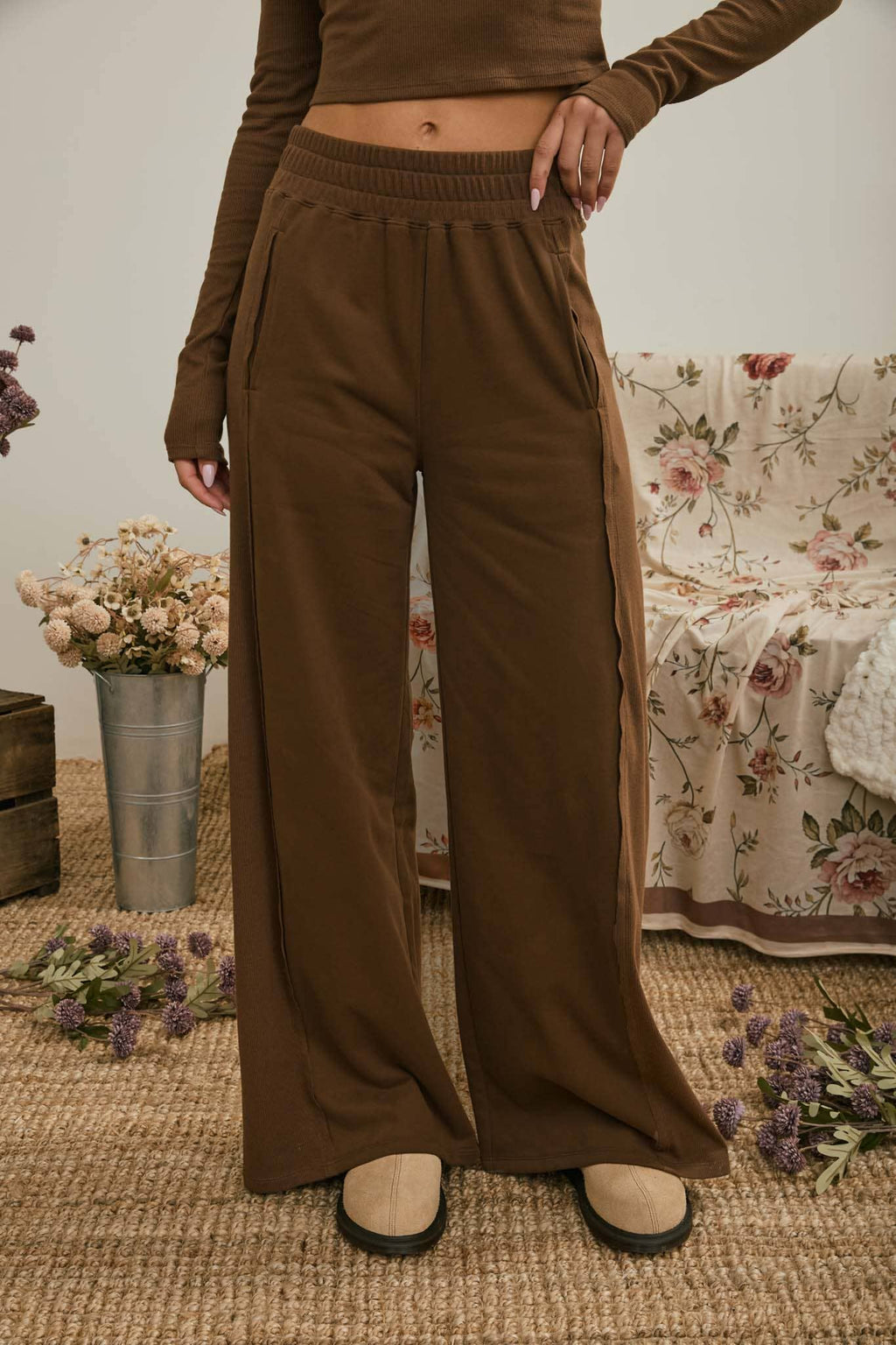 BROWN WIDE LEG LOUNGE PANTS