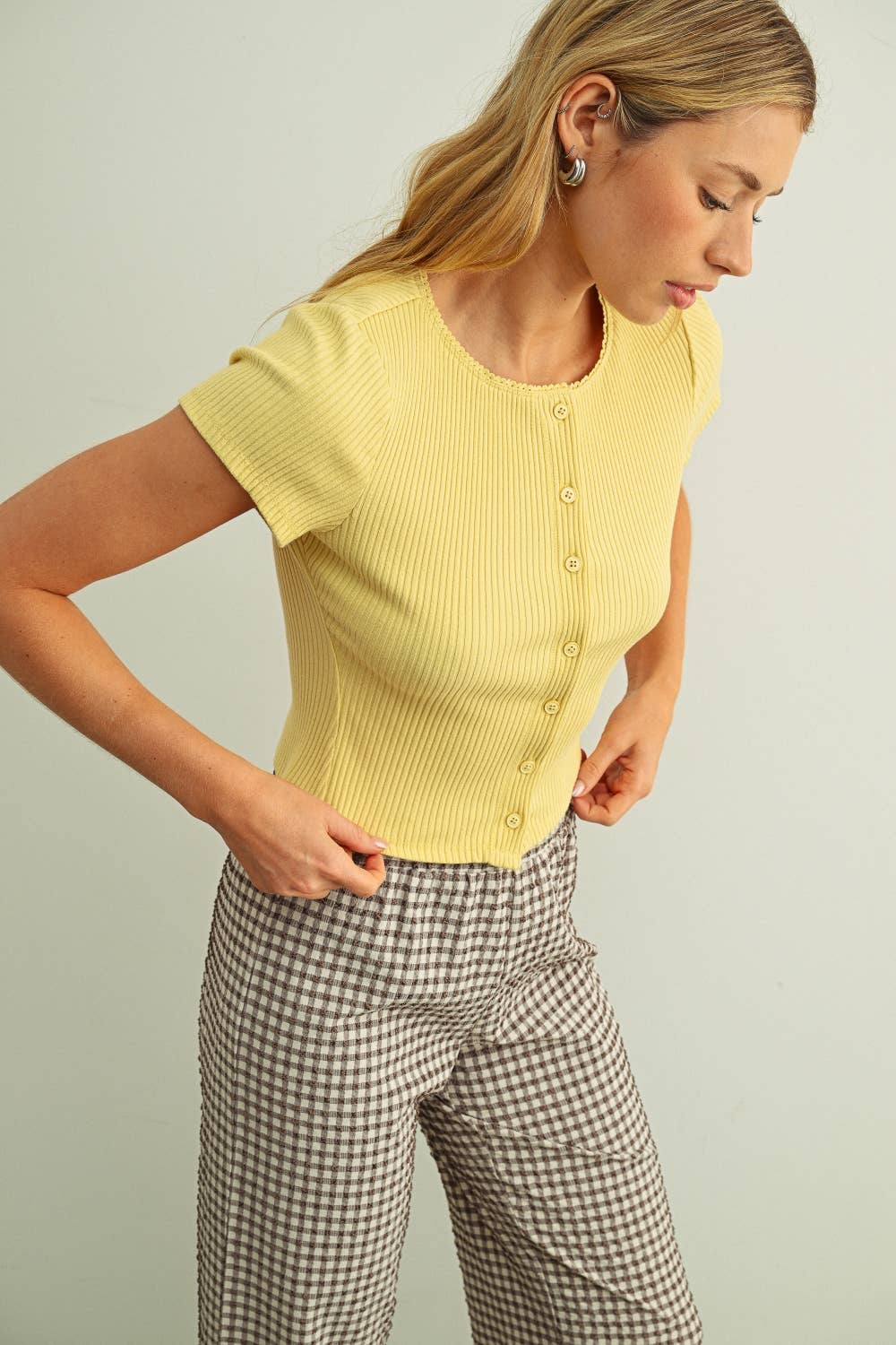 Button Front Ribbed Top