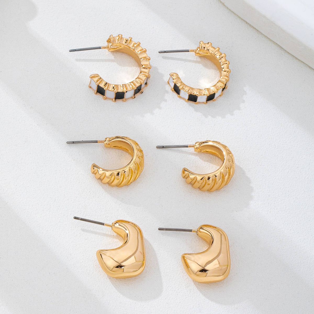 Checker Textured Huggie Trio Earrings
