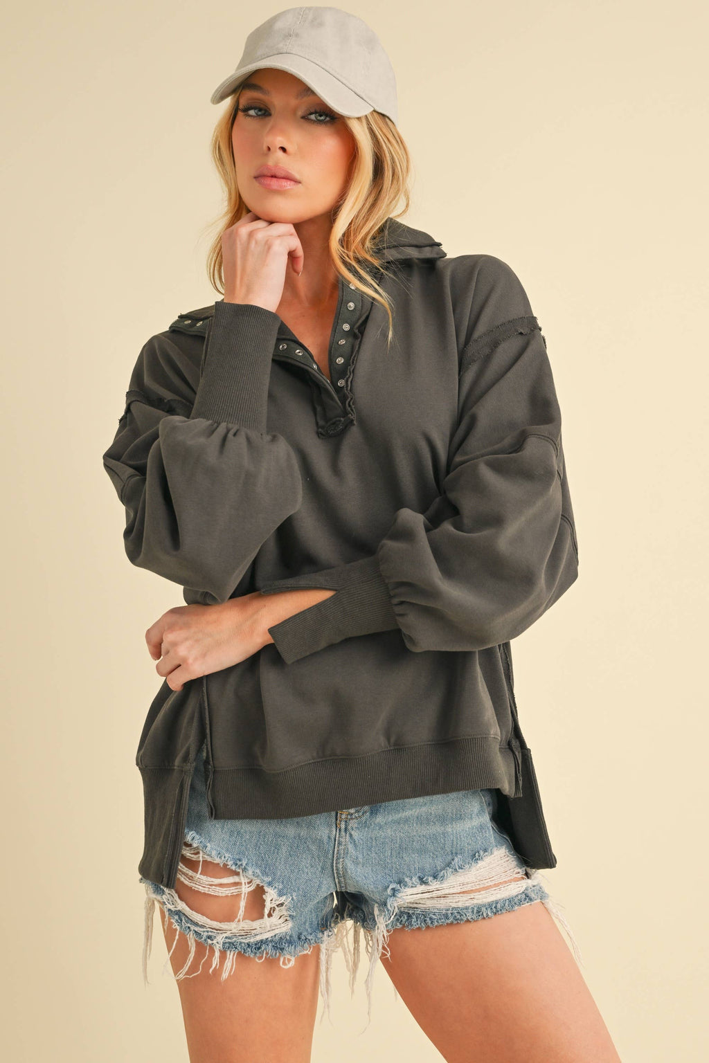 Tamika Henley Sweatshirt - Red