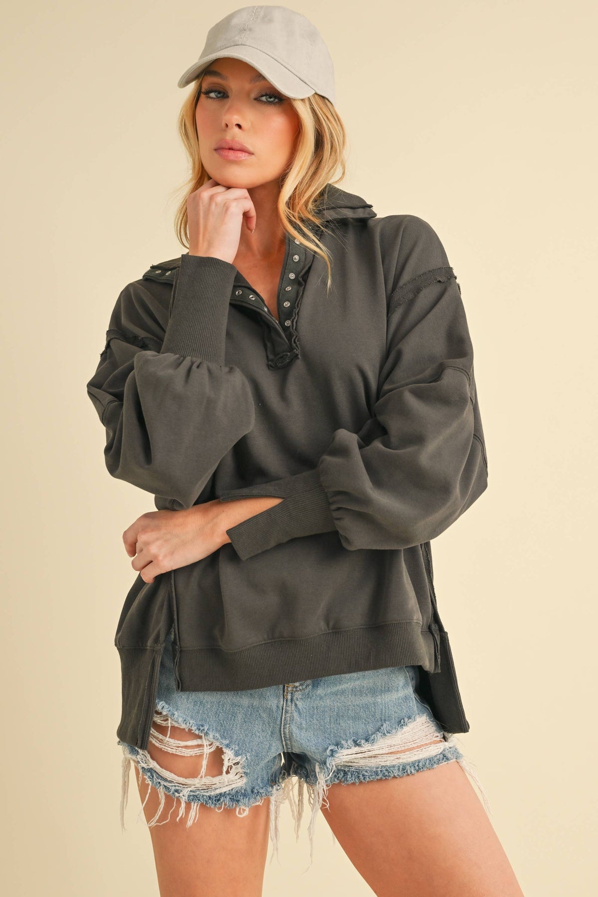 Tamika Henley Sweatshirt - Red