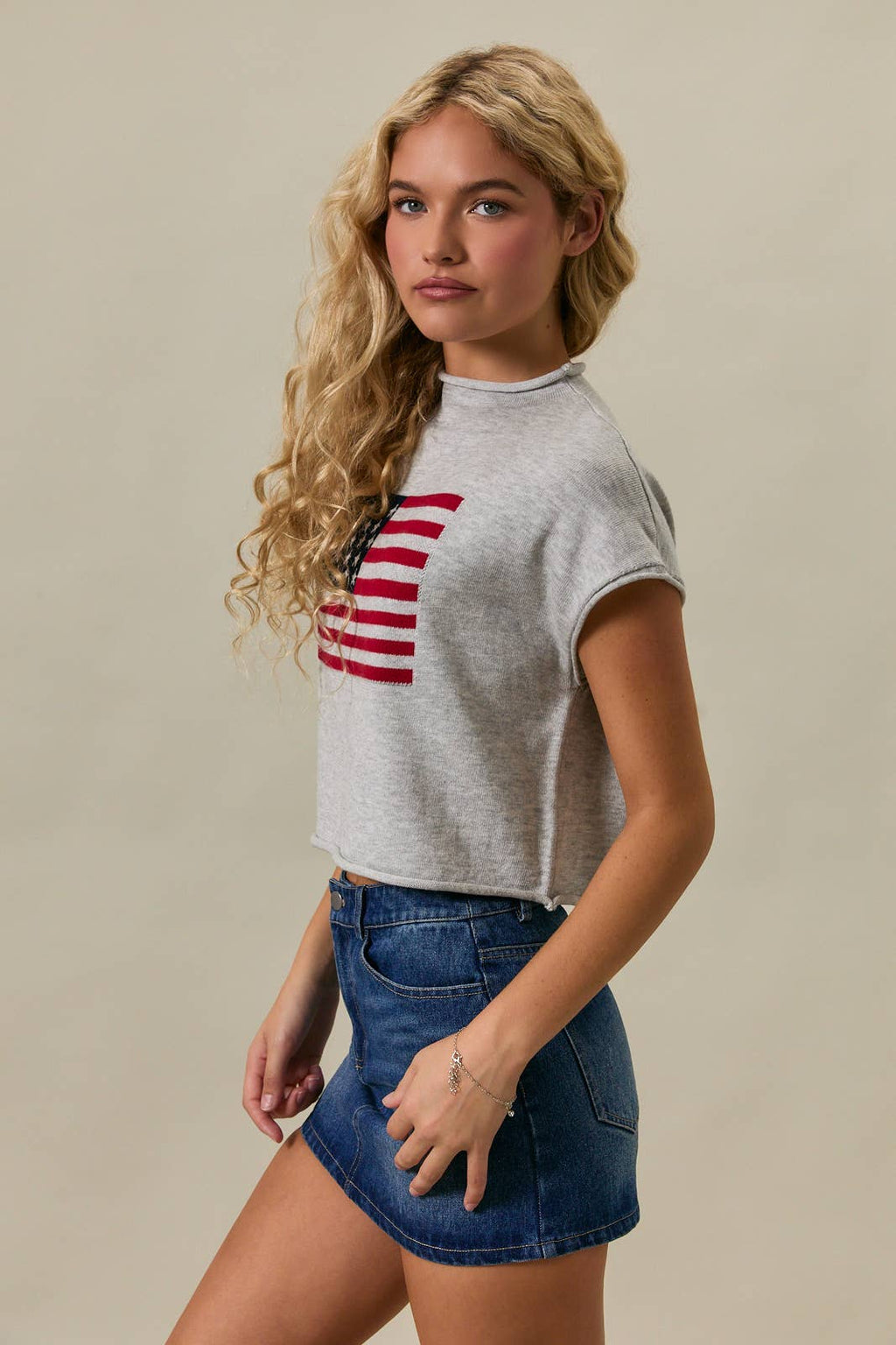 USA FLAG MOCK NECK SWEATER TANK