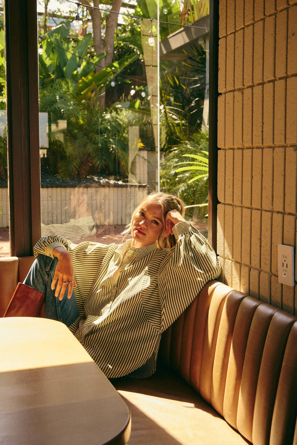 OLIVE EFFORTLESS DRAPE BUTTON-DOWN