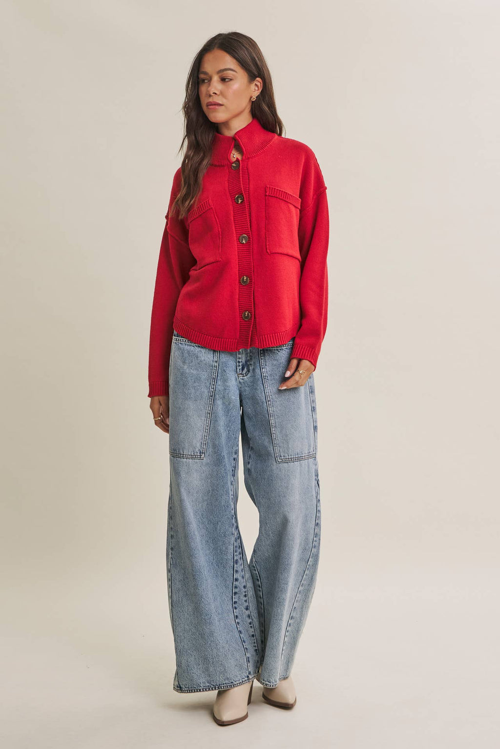 CHERRY RED SWEATER JACKET