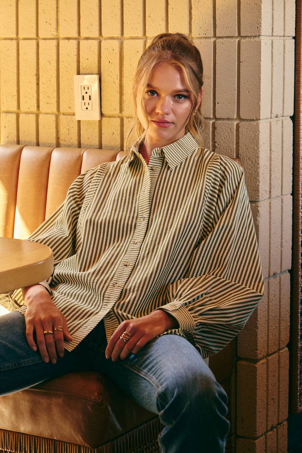 OLIVE EFFORTLESS DRAPE BUTTON-DOWN