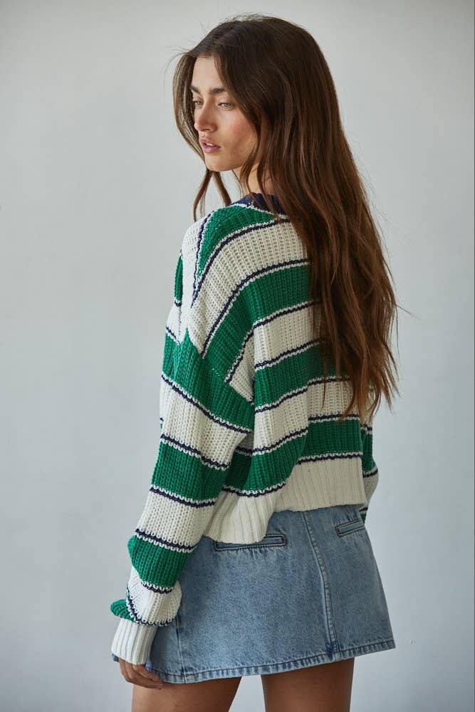 Green Striped Knit Sweater