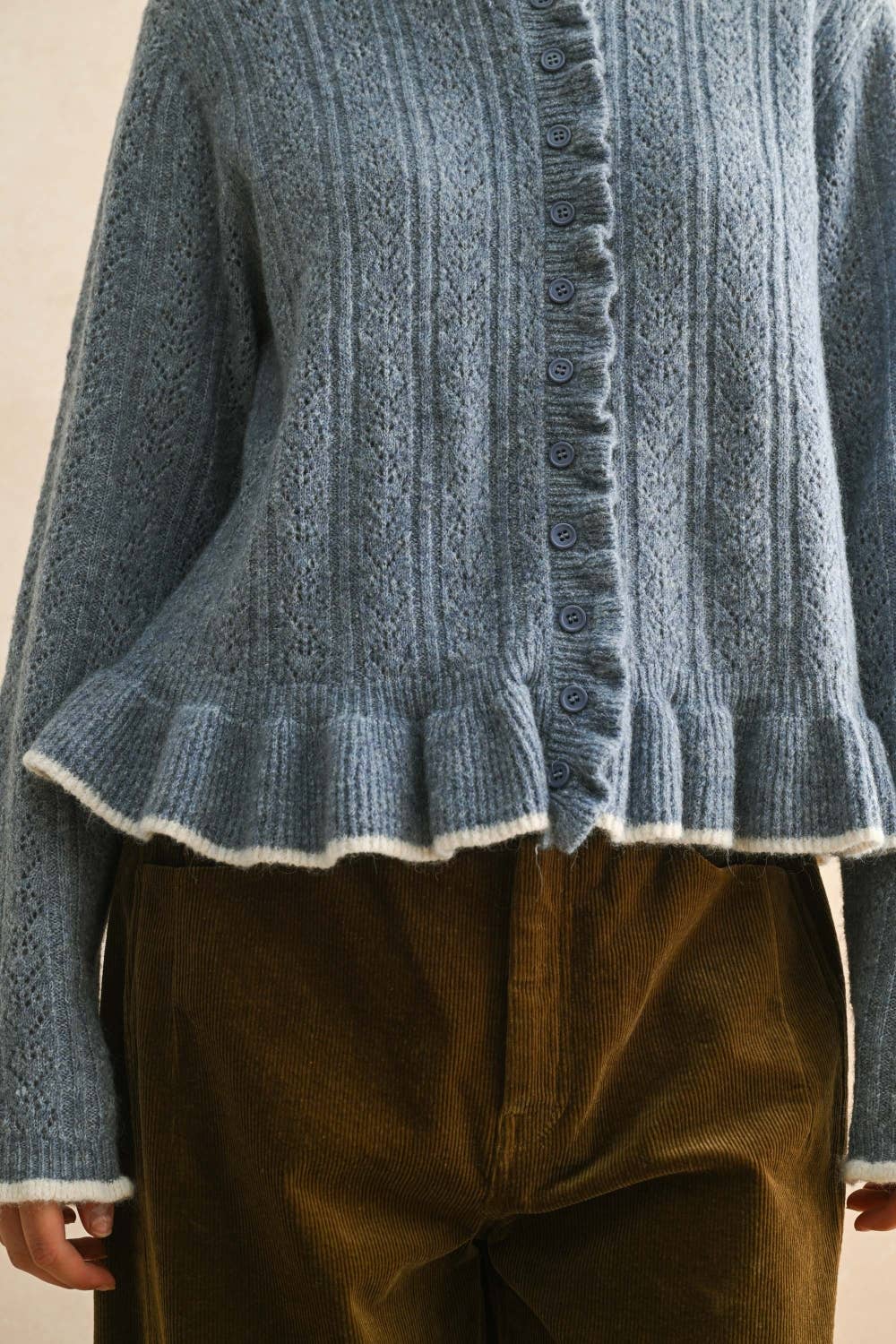 Ruffled Button Cardigan