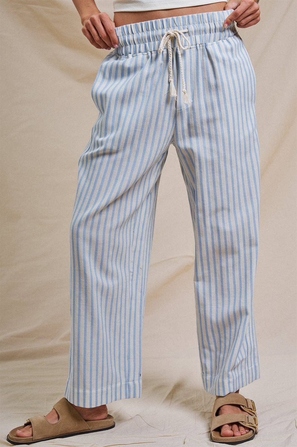 Cotton Stripe Wide Leg Pants