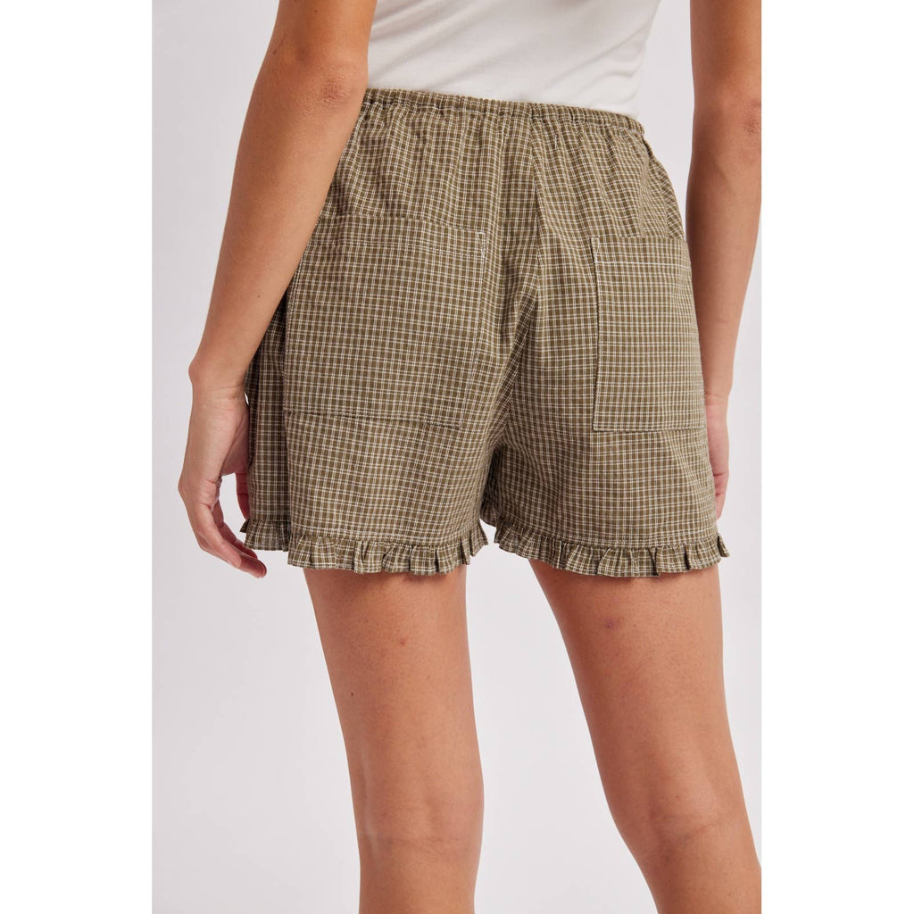 PLAID RUFFLE HEM SHORTS