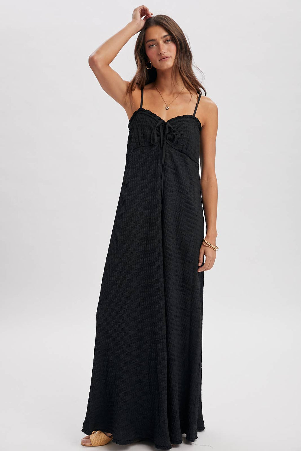 TEXTURED TIE-FRONT MAXI DRESS