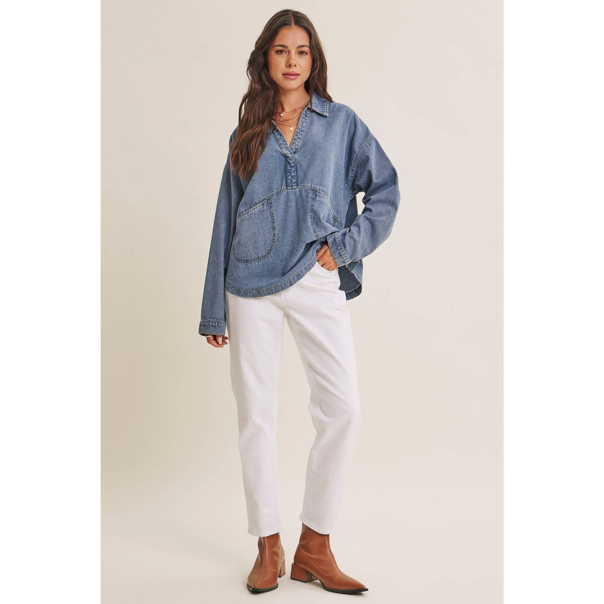 MINERAL-WASHED DENIM OVERSIZED TOP