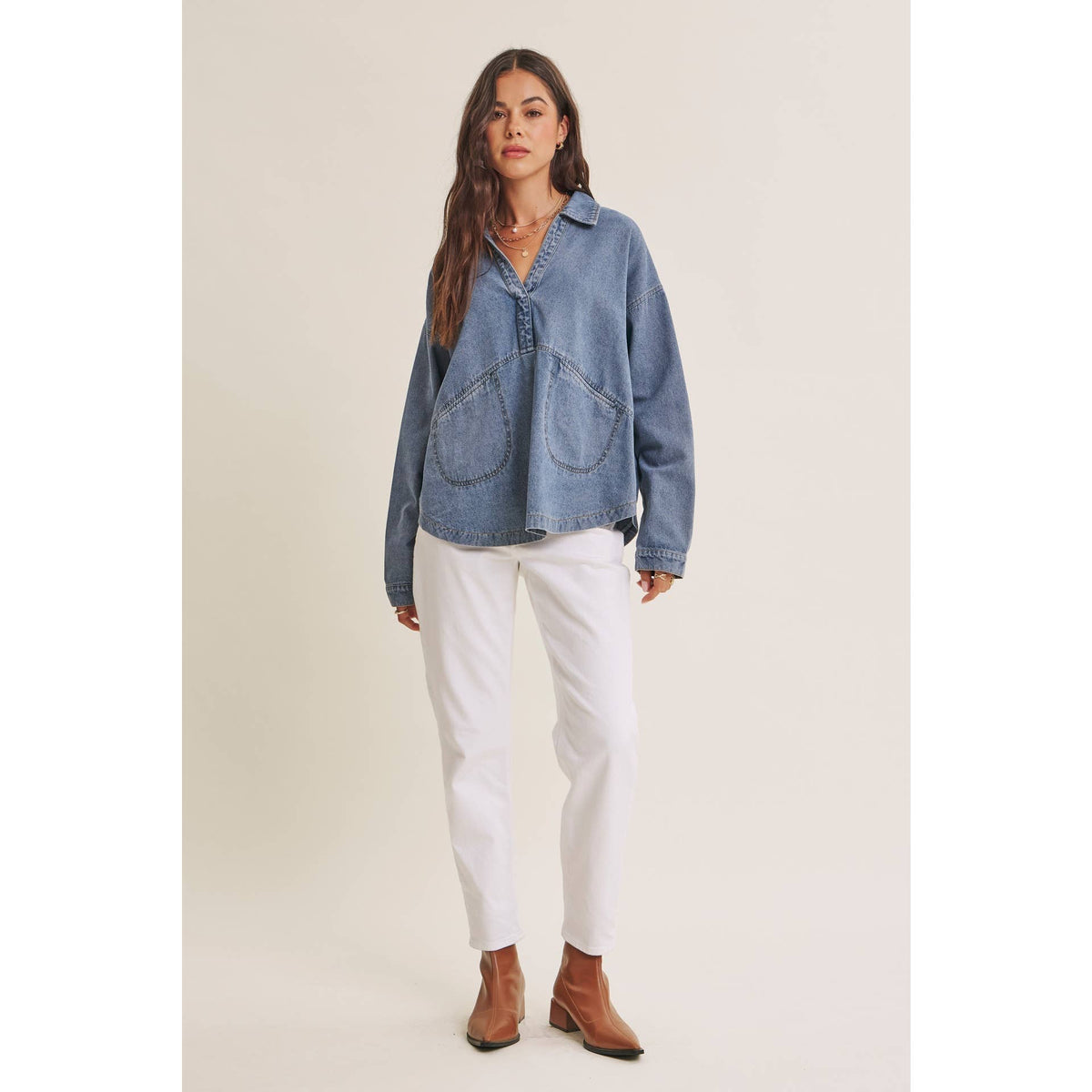 MINERAL-WASHED DENIM OVERSIZED TOP