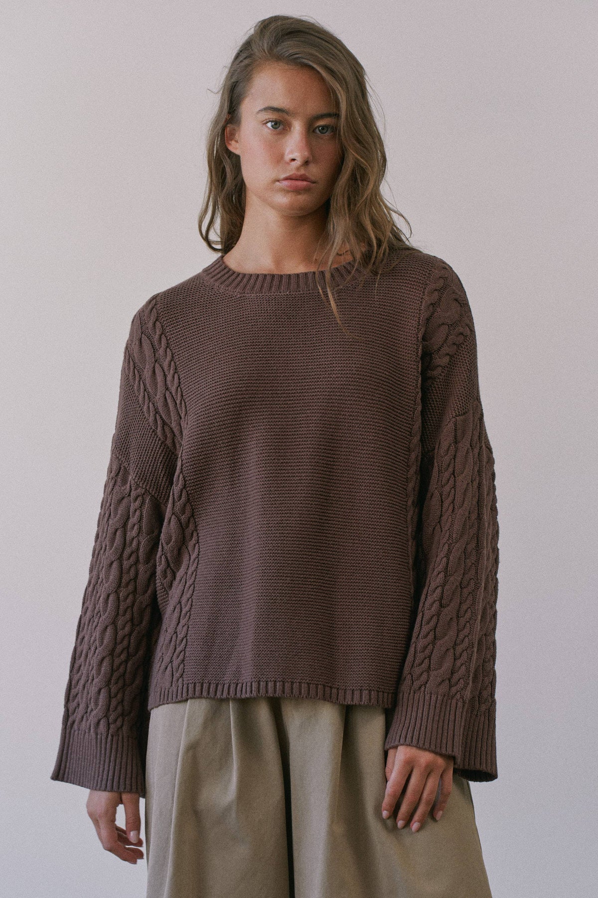 Relaxed Cable Sweater - Chocolate