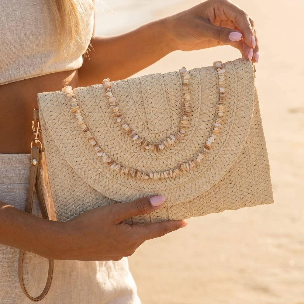 Shell Beaded Envelope Clutch