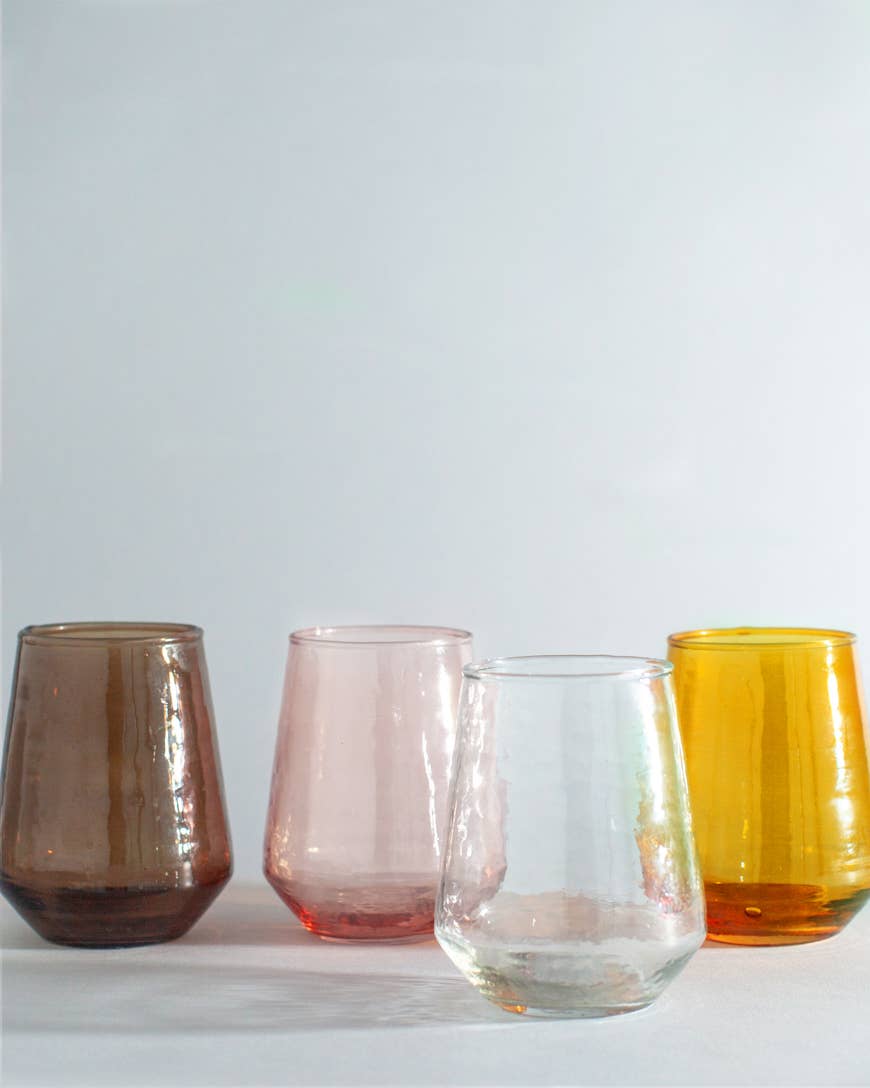 Handblown Hammered Glass Water Tumbler