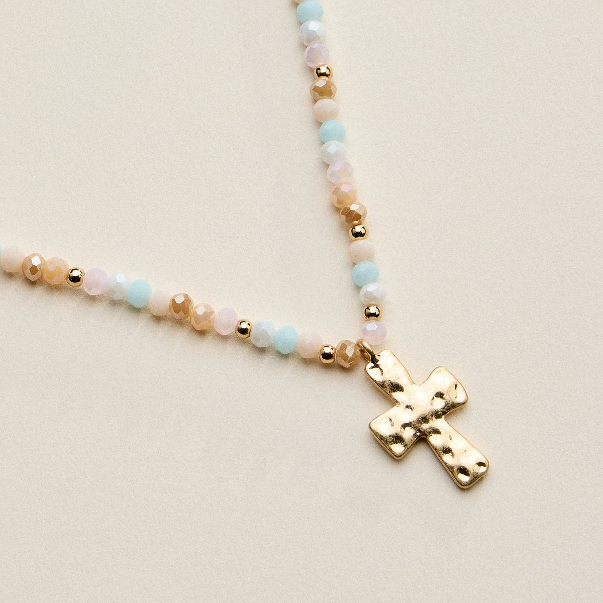 Bead Cross Necklace - Blue