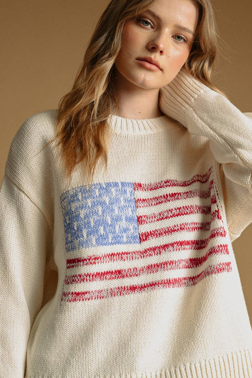 AMERICAN FLAG ROUND NECK SWEATER TOP