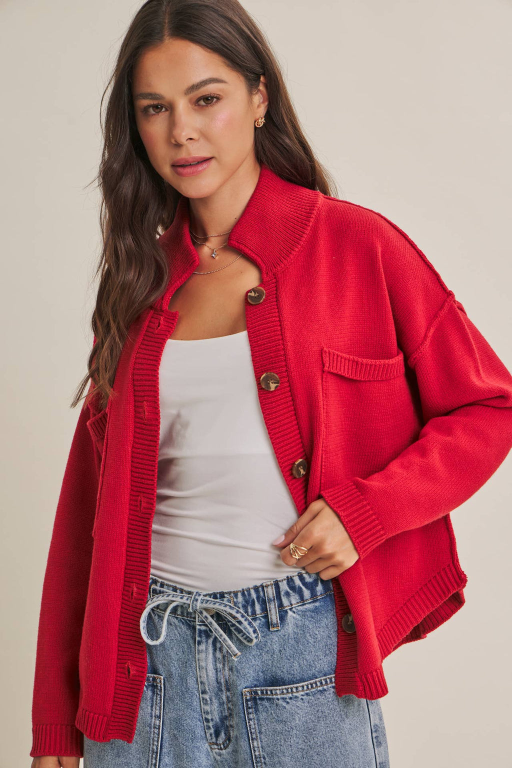 CHERRY RED SWEATER JACKET