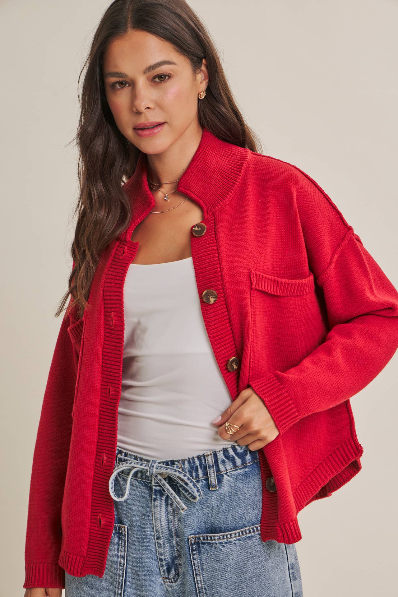 CHERRY RED SWEATER JACKET