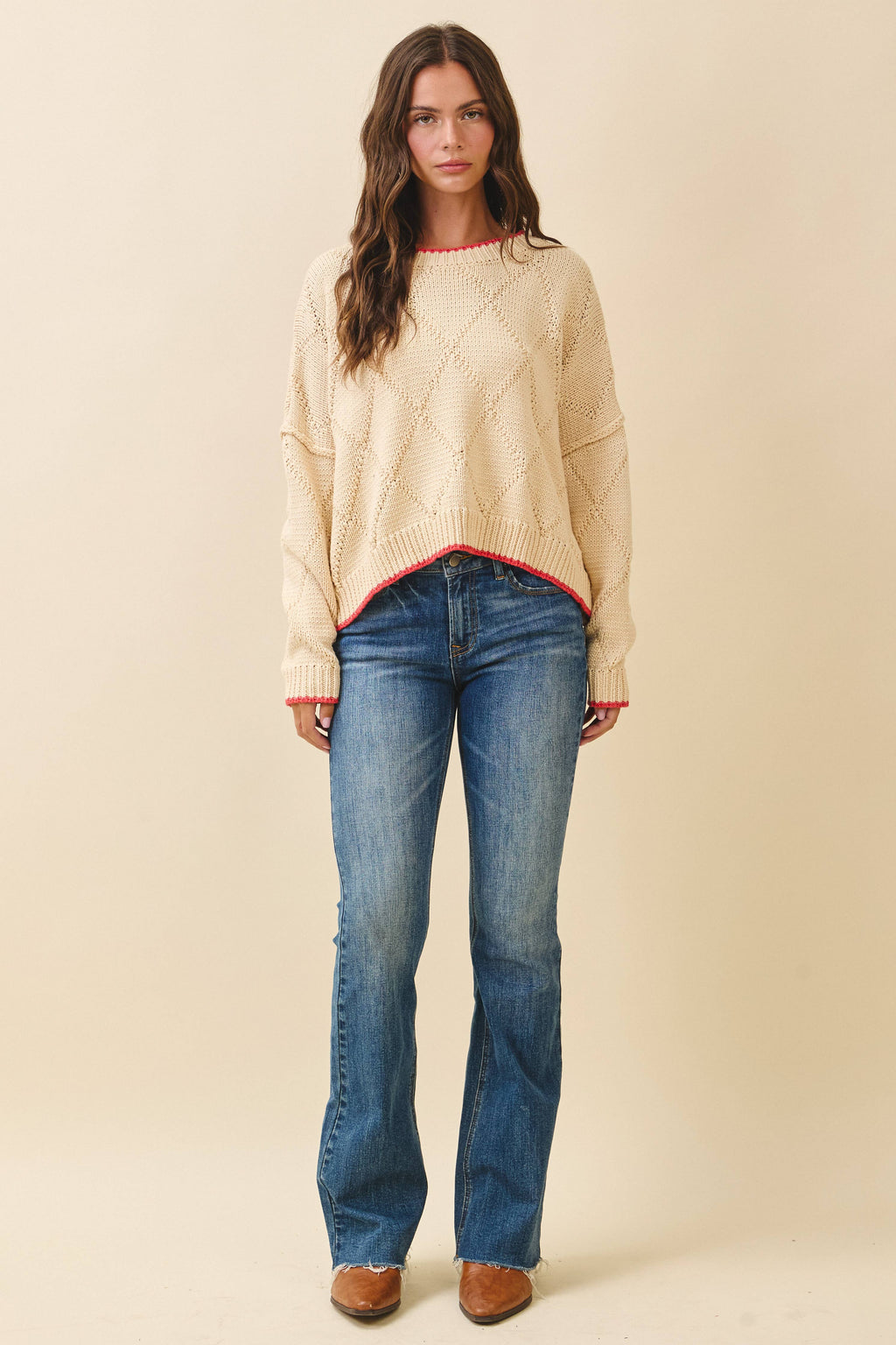 Diamond Knit Pullover Sweater