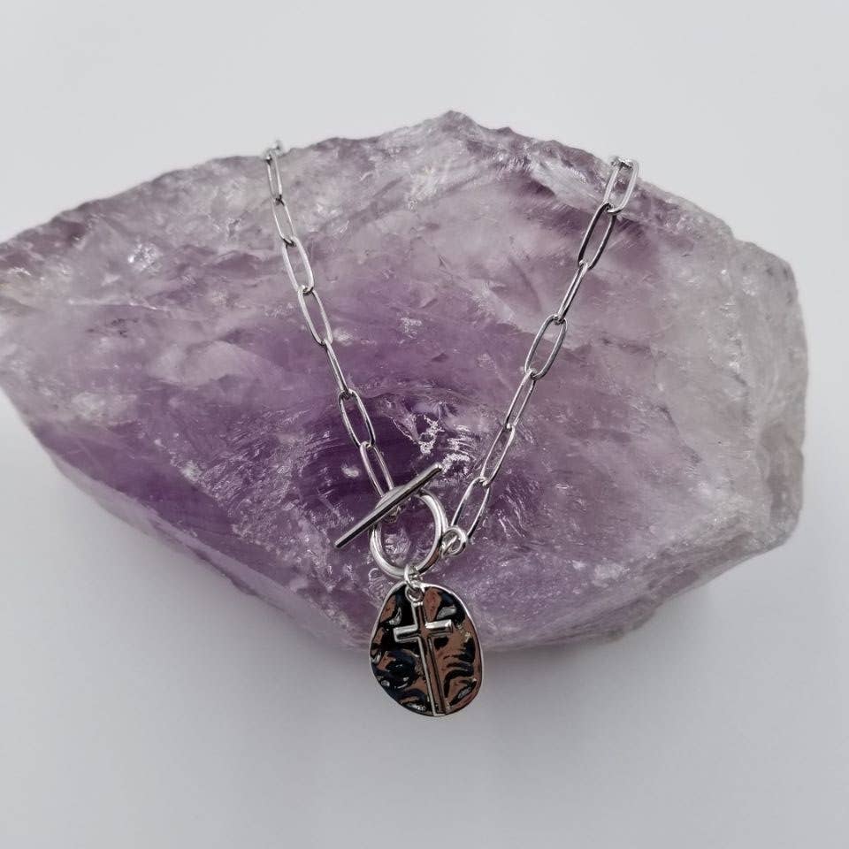 Hammered Cross Paperclip Necklace