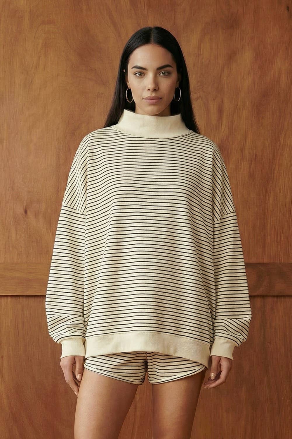 Stripe Mock Neck Oversized Sweatshirt