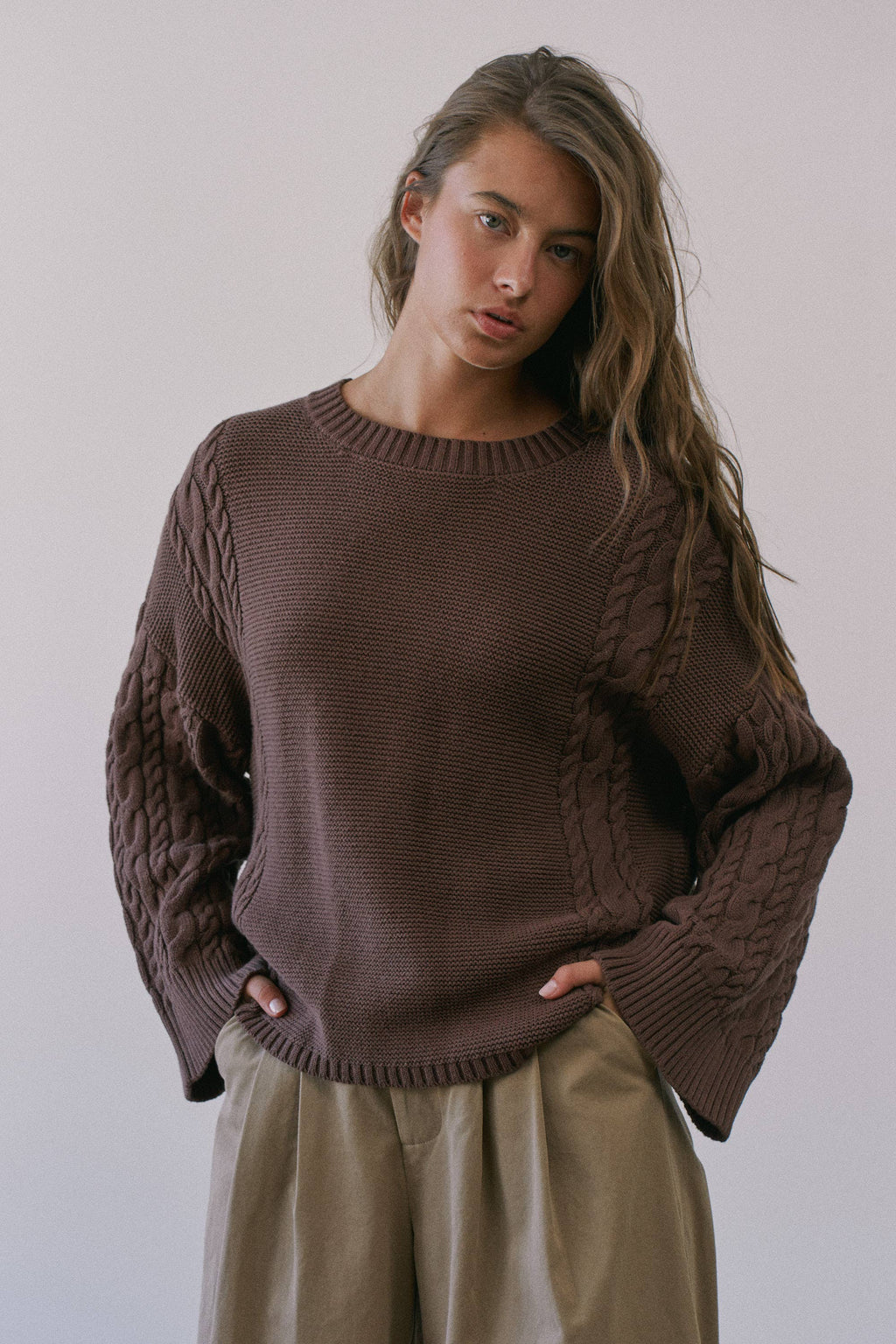 Relaxed Cable Sweater - Chocolate