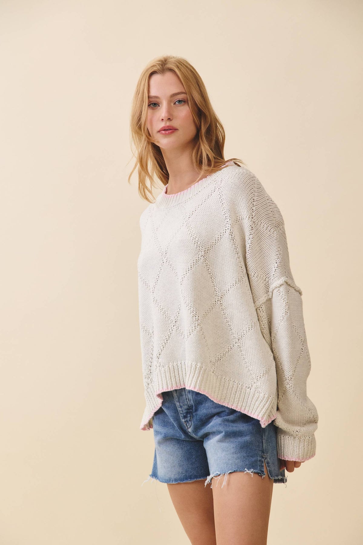 Diamond Knit Pullover Sweater