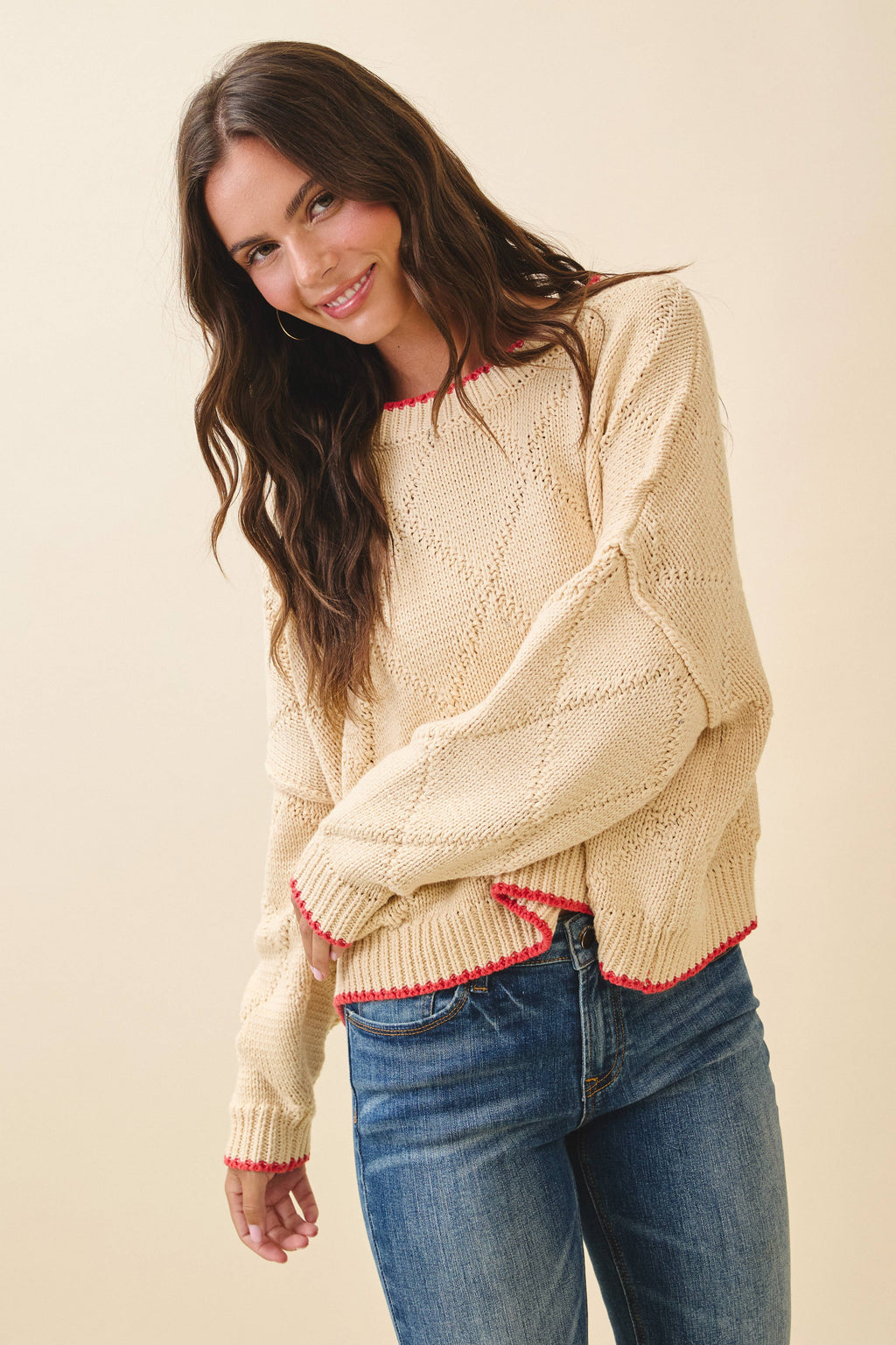 Diamond Knit Pullover Sweater